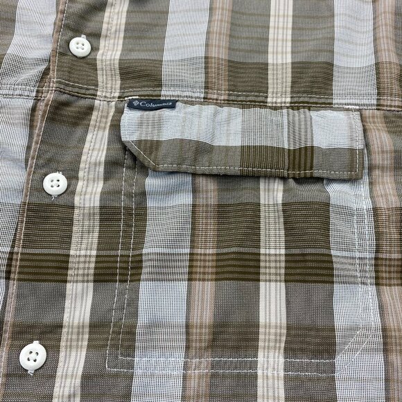 Columbia Omni-Shade Shirt Men Medium M Brown Green Plaid Button Up Long Sleeve - Picture 2 of 10